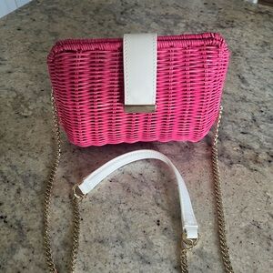 Talbots Pink Woven Crossbody Bag with Gold Chain